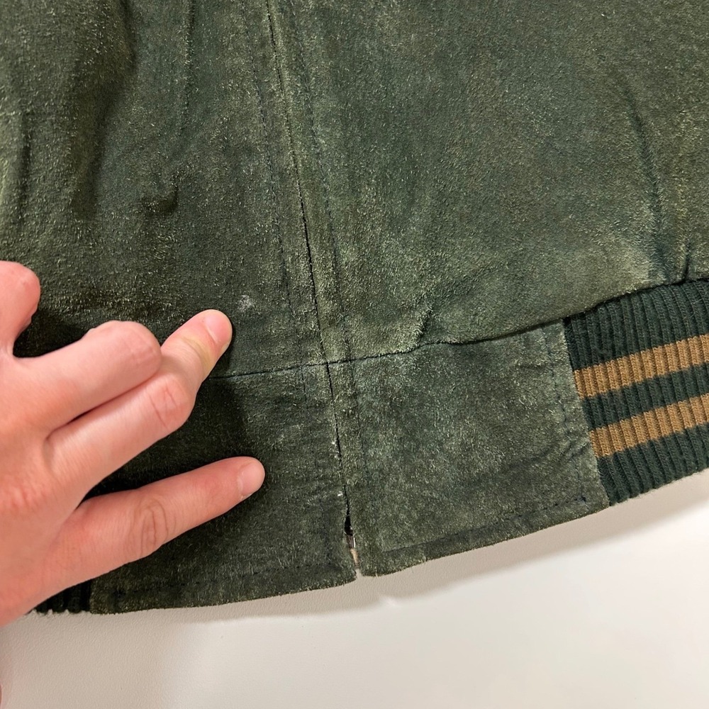 genuine‎ suede preppy tan green bomber varsity jacket avalanche size xl - Picture 5 of 12
